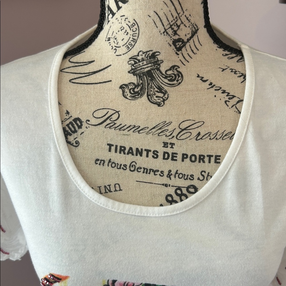 size Small White Tee with Tiger and Floral Print - Picture 4 of 5
